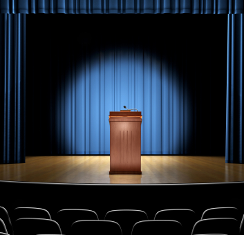 Spotlight on a stage and podium