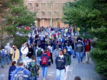 Students walking through WWU's campus
