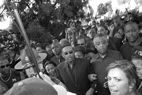 Talk show host Michael Baisden and the Rev. Al Sharpton at the front of the Sept. 20th march on Jena, Louisiana