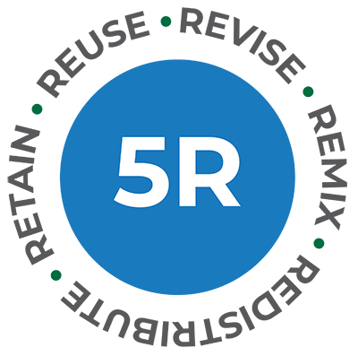 5R logo: Reuse, Revise, Remix, Redistribute, Retain
